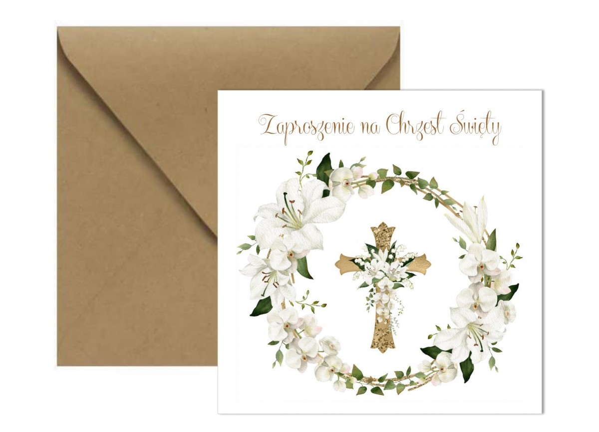 Zaproszenia na chrzest Święty do wypisania KWIATY 10 sztuk